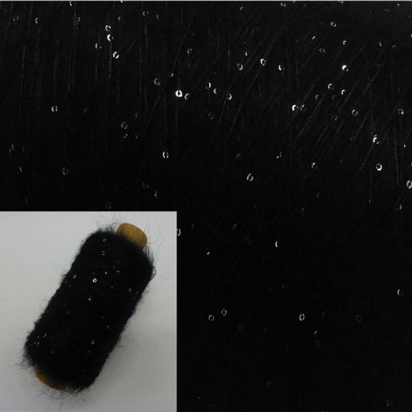 Pailletten Flausch-Beilaufgarn Tiefschwarz - 200m