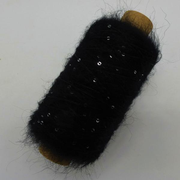 Pailletten Flausch-Beilaufgarn Tiefschwarz - 200m