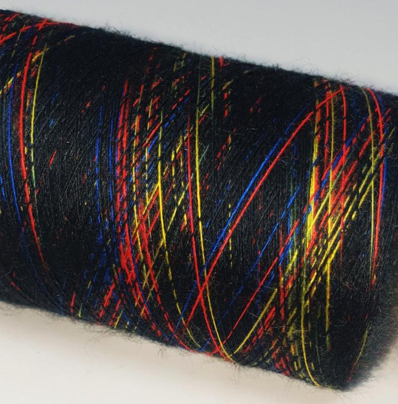 Zartes Regenbogen Beilaufgarn Multicolore-Black  - 2000m